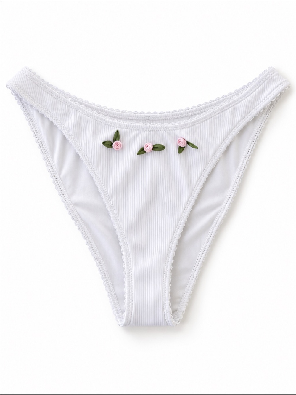 New! Frankie's Bikinis rosemary White Ribbed Bikini Bottom 34593